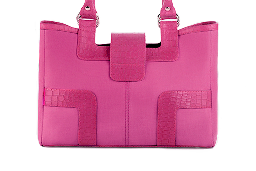 Fuschia pink women's dress handbag, matching pumps and belts. Rear view - Florence KOOIJMAN